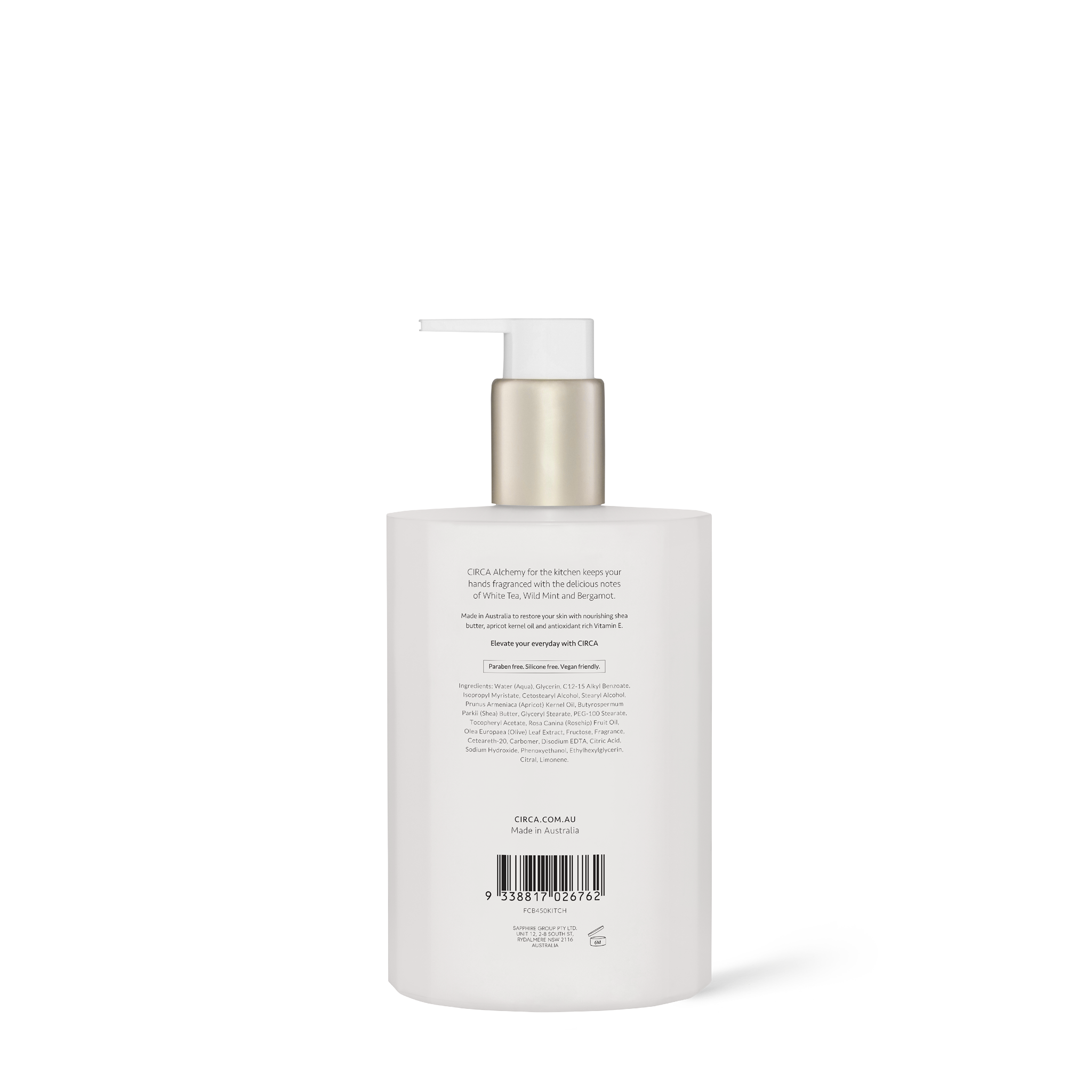 Circa Alchemy White Tea & Wild Mint 450ml Hand Lotion back of product