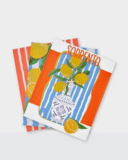 Summer greaseproof paper featuring lemons, colourful stripes and a Sorrento illustration.