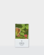 Festive paper dinner napkins with figs, green leaves and pink floral details.